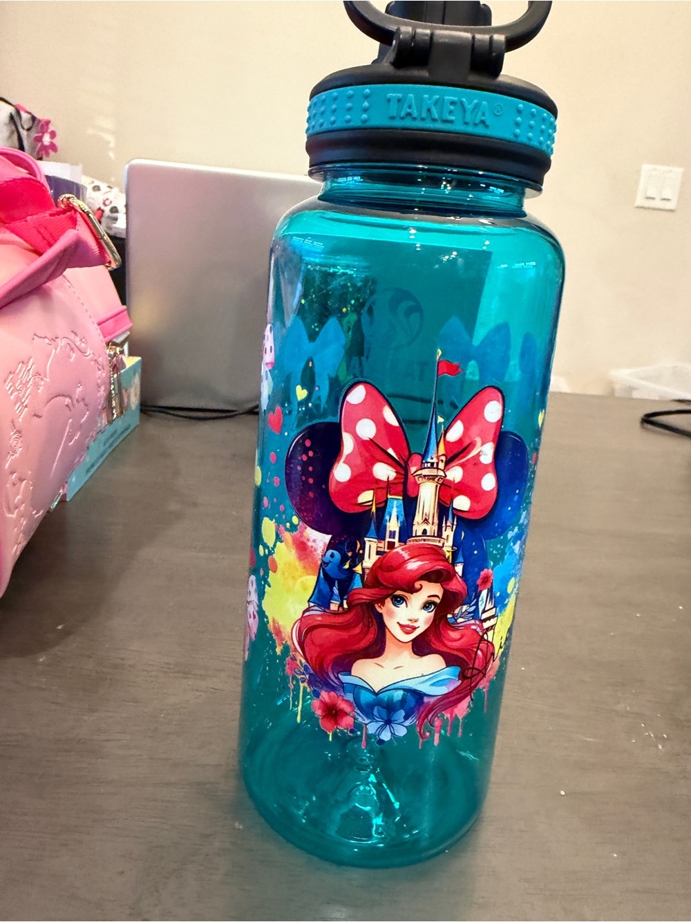 Takeya Teal Disney Princess Water Bottle with Ariel Design